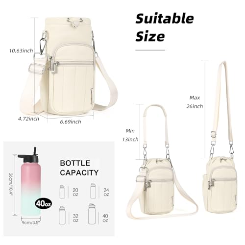 Rueesh Women Water Bottle Holder Bag with Adjustable Strap, Insulated Water Bottle Carrier RFID Crossbody Sling Bag for Hiking Walking Gym Travel,Beige - Image 4