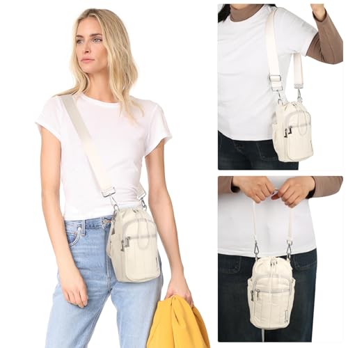 Rueesh Women Water Bottle Holder Bag with Adjustable Strap, Insulated Water Bottle Carrier RFID Crossbody Sling Bag for Hiking Walking Gym Travel,Beige - Image 2