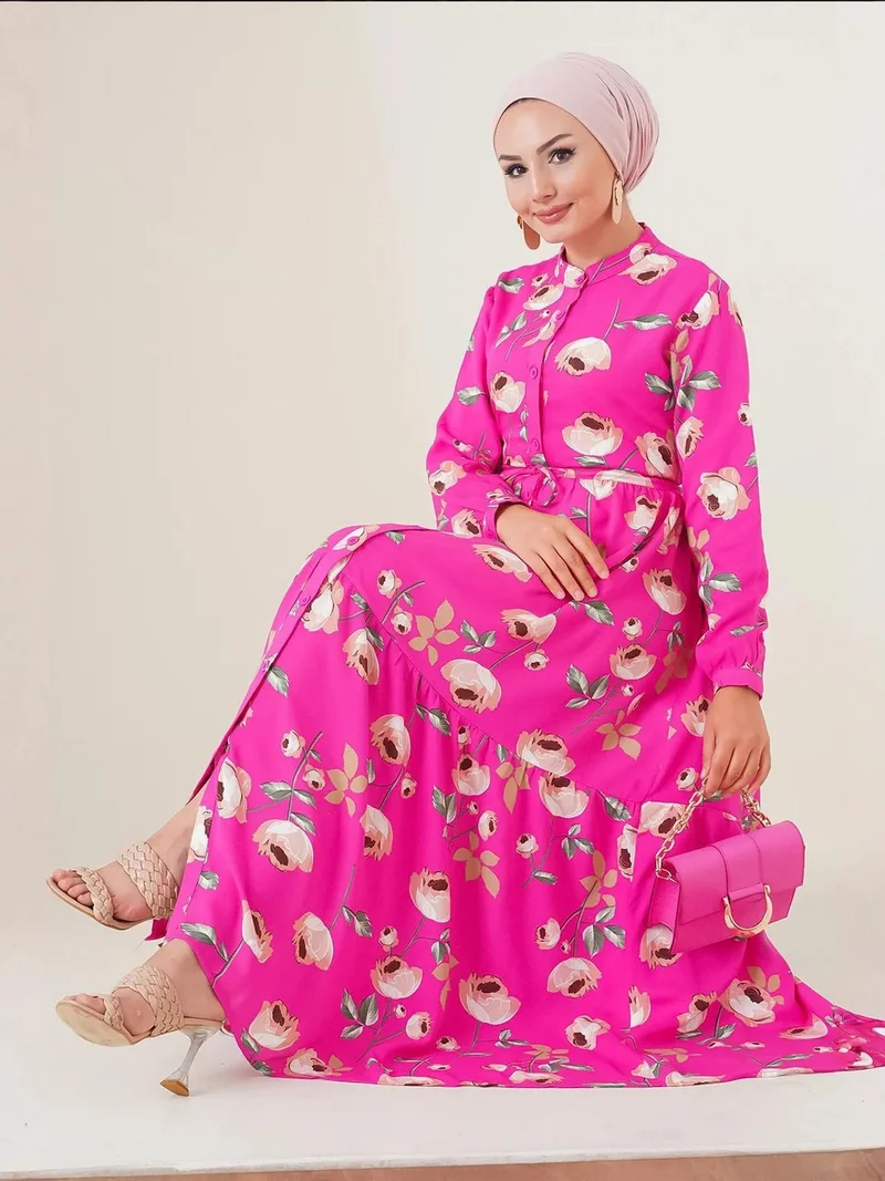 بيغ دارت فستان ماكسي من  بنقوش وأزرار