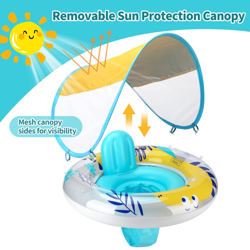 Swimbobo Inflatable Baby Swim Pool Float with Safe Seat and Removable Canopy for Age 6-36 Months Toddler (Yellow Dinosaur) - Image 2