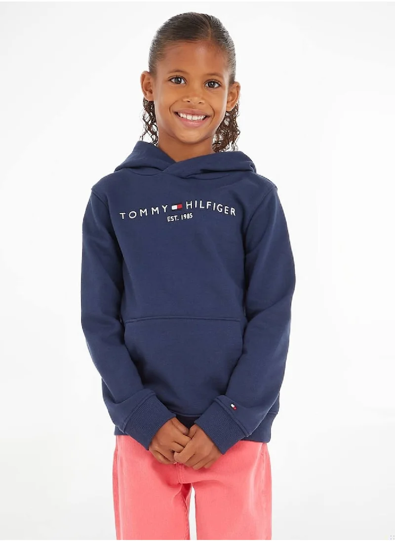 TOMMY HILFIGER Kids' Essential Logo Organic Cotton Hoody Sweatshirt, Navy