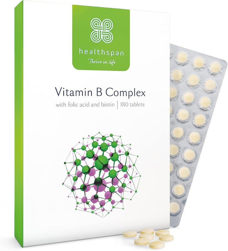 Healthspan Vitamin B Complex 6 Months Supply High Levels of 8 BComplex Vitamins Heart Health Mental Performance Psychological Function Combat Tiredness Fatigue Gelatin Free Vegan - Image 1