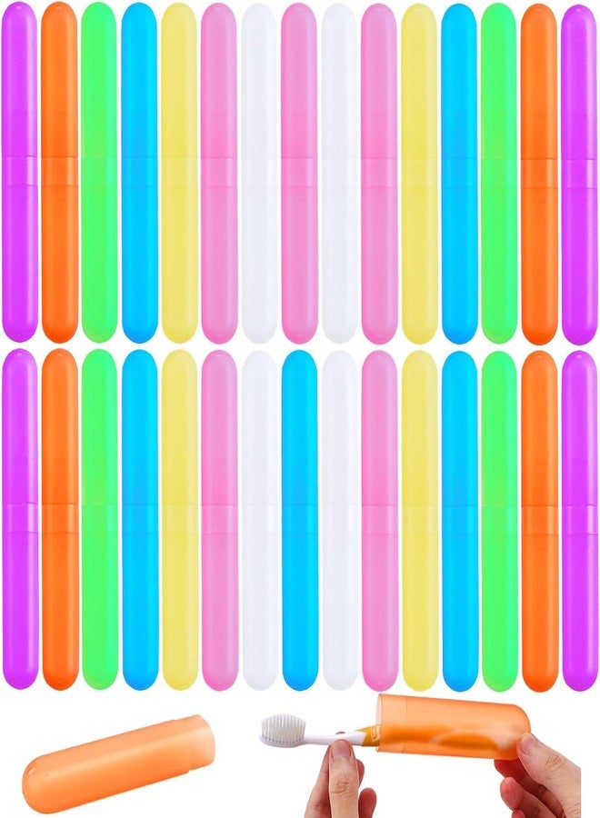 Bgtecho 30 Pack Travel Toothbrush Case, Plastic Portable Toothbrush Storage, Dust-Proof Toothbrush Case, Breathable Toothbrush Holder for Travel Business Camping School Home, 7 Colors - Image 1