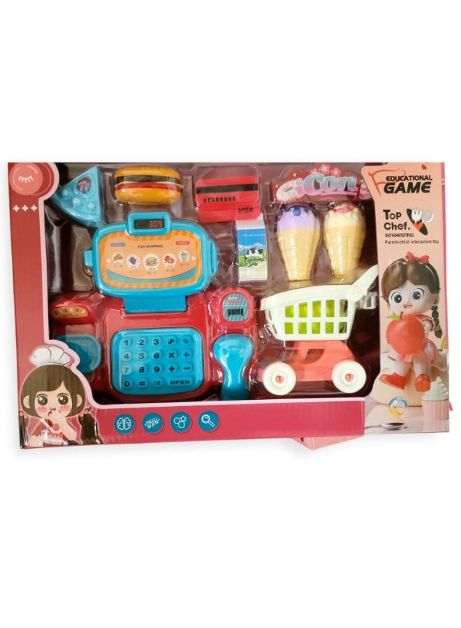 GAME Kids Educational Supermarket Toy – Cash Register with Shopping Cart & Accessories