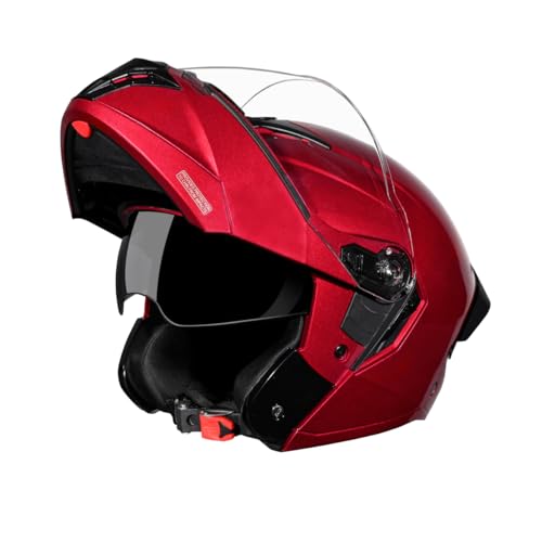 STUDDS Trooper ISI and DOT Certified Gloss Finish Flip-up Full Face Helmet for Men and Women with Inner Sun Visor (Cherry Red M) - Image 1