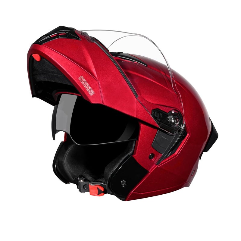 STUDDS Trooper ISI and DOT Certified Gloss Finish Flip-up Full Face Helmet for Men and Women with Inner Sun Visor (Cherry Red M) - Image 5