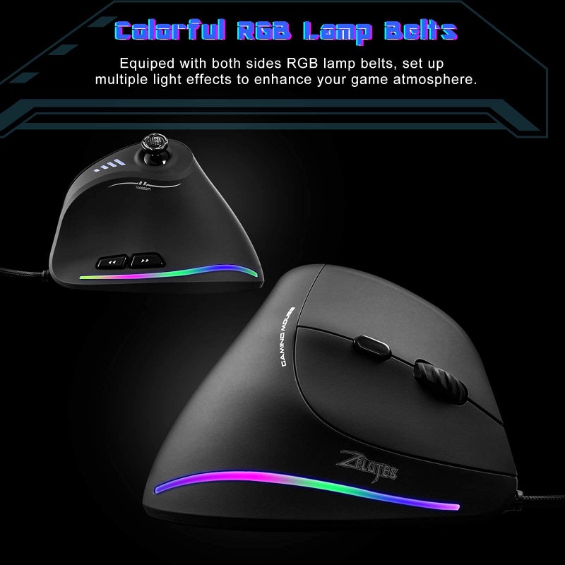 TRELC Gaming Mouse with 5 D Rocker, Ergonomic Mouse with 10000 DPI/11 Programmable Buttons, Vertical Gaming Mice Wired for PC/Laptop/E-Sports/Gamer (Black) - Image 2