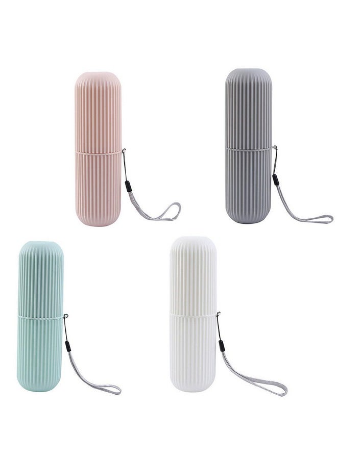 LONG TAO LONG TAO 4 Pcs Travel Toothbrush Case Portable Toothbrush Storage Box Toothbrush Travel Containers Wash Cup Holder Organizer for Trips and Daily Use (Green, Grey,Pink,White)  - Image 1