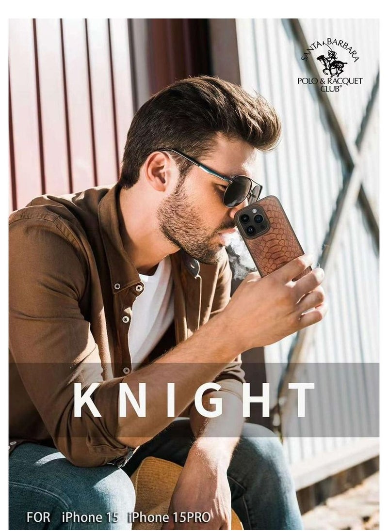 SANTA BARBARA POLO & RACQUET CLUB - Polo Knight Series Classic Business Design for Genuine Leather Phone Back Case Cover for Apple iPhone, Case for iPhone 15 Pro - Brown - Image 1