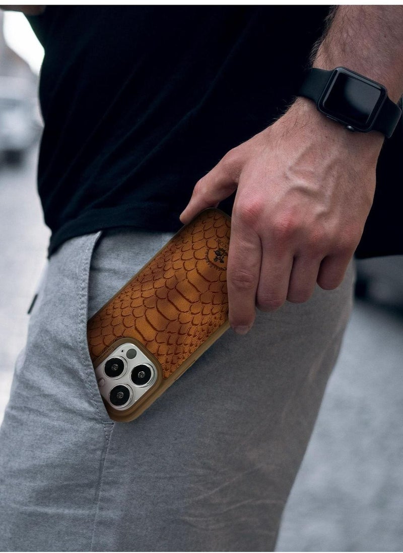 SANTA BARBARA POLO & RACQUET CLUB - Polo Knight Series Classic Business Design for Genuine Leather Phone Back Case Cover for Apple iPhone, Case for iPhone 15 Pro - Brown - Image 1