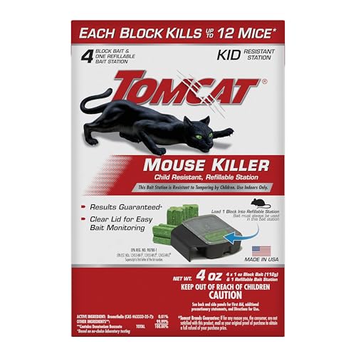 Tomcat Mouse Killer Child Resistant, Refillable Station with Clear Lid for Easy Monitoring, 1 Bait Station and 4 Refills - Image 1