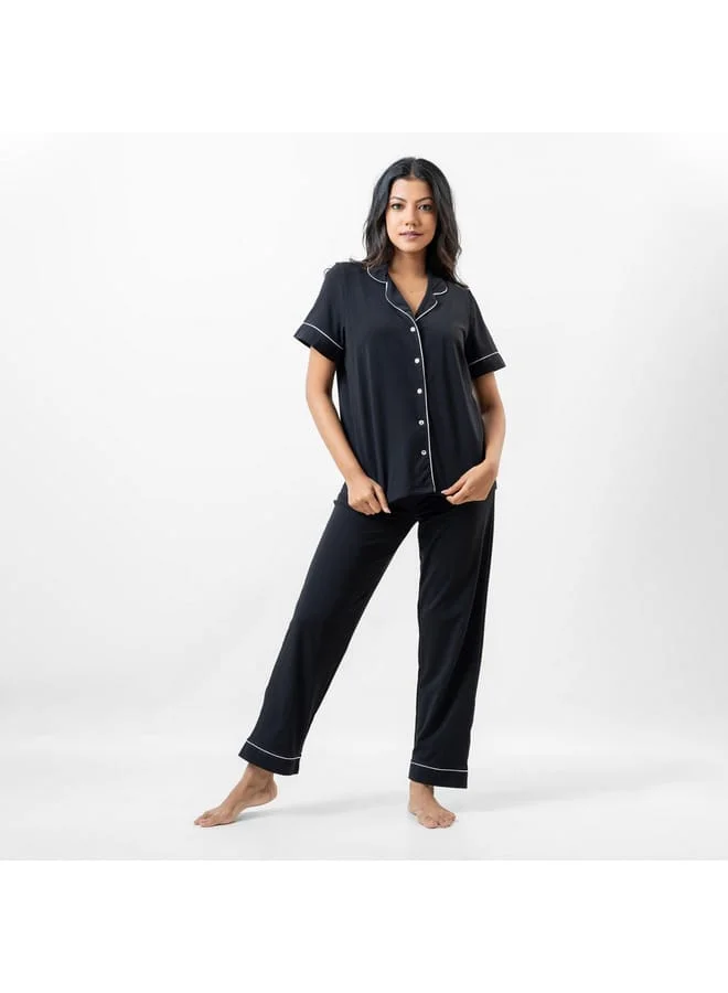 Aadaraya Aadaraya Solid Shirt with Eye Mask and Elasticated Pyjamas