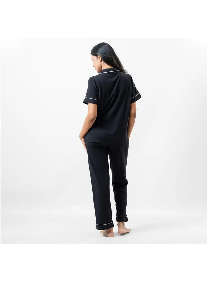 Aadaraya Aadaraya Solid Shirt with Eye Mask and Elasticated Pyjamas