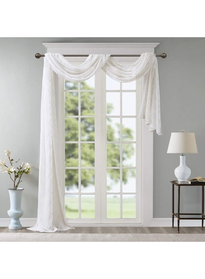 Madison Park Sheer Curtain Scarf Irina Embroidered Kitchen Transitional Fabric Sheers Single Curtain Scarf for Living Room Light Privacy Curtain Diffusing Sunlight 1Panel Pack 50 x 216 White - Image 1
