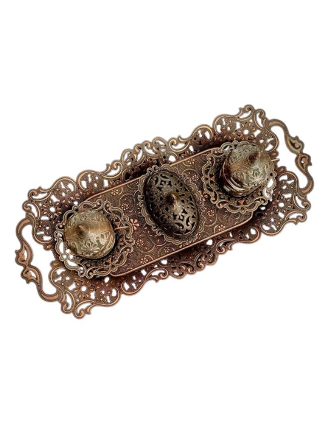 سينا طقم فناجين قهوة تركية لشخصين، بني، طقم هدايا - Image 1