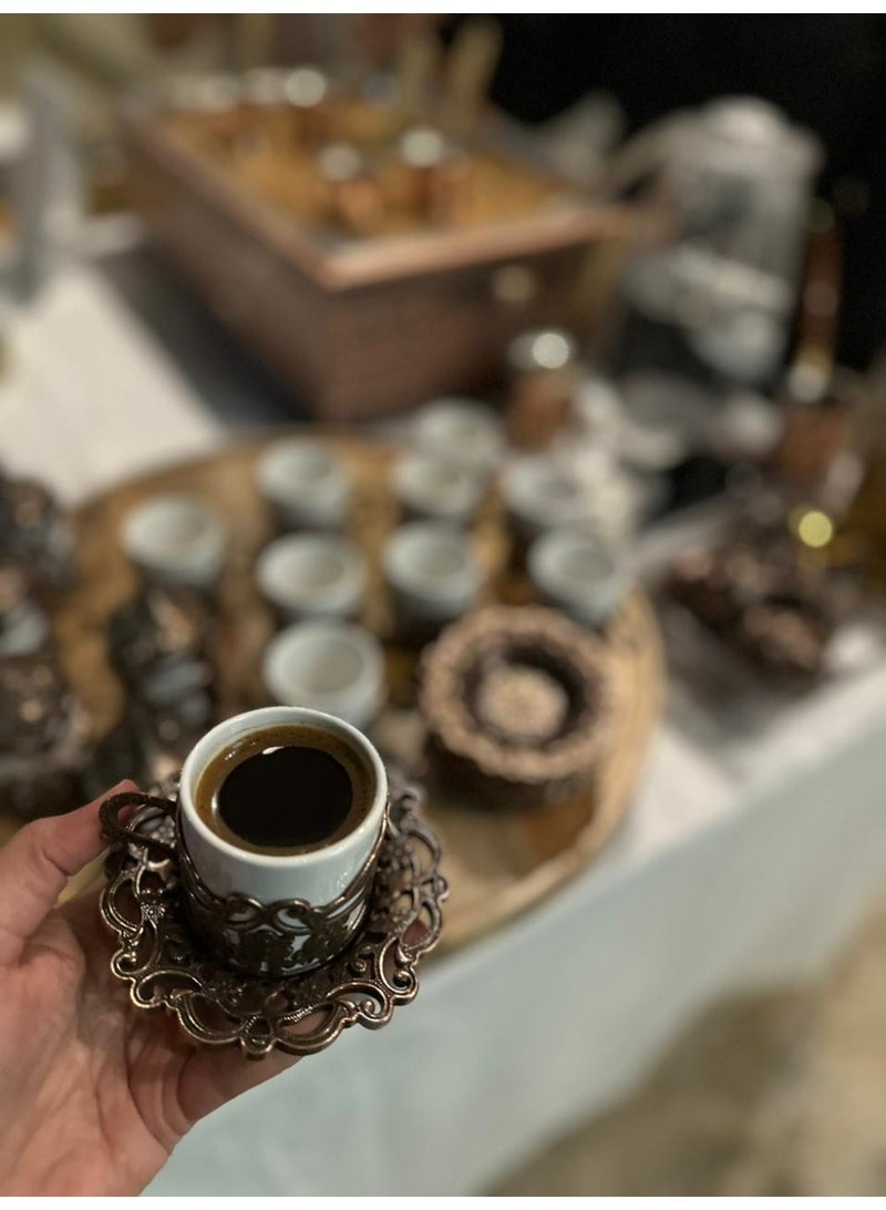 سينا طقم فناجين قهوة تركية لشخصين، بني، طقم هدايا - Image 2