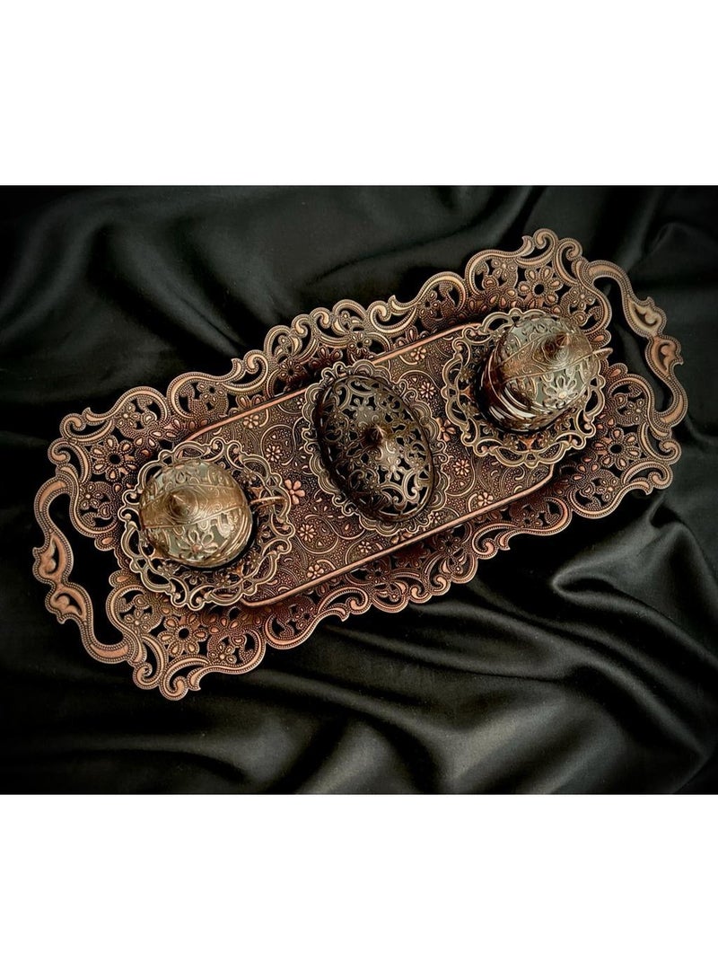 سينا طقم فناجين قهوة تركية لشخصين، بني، طقم هدايا - Image 3