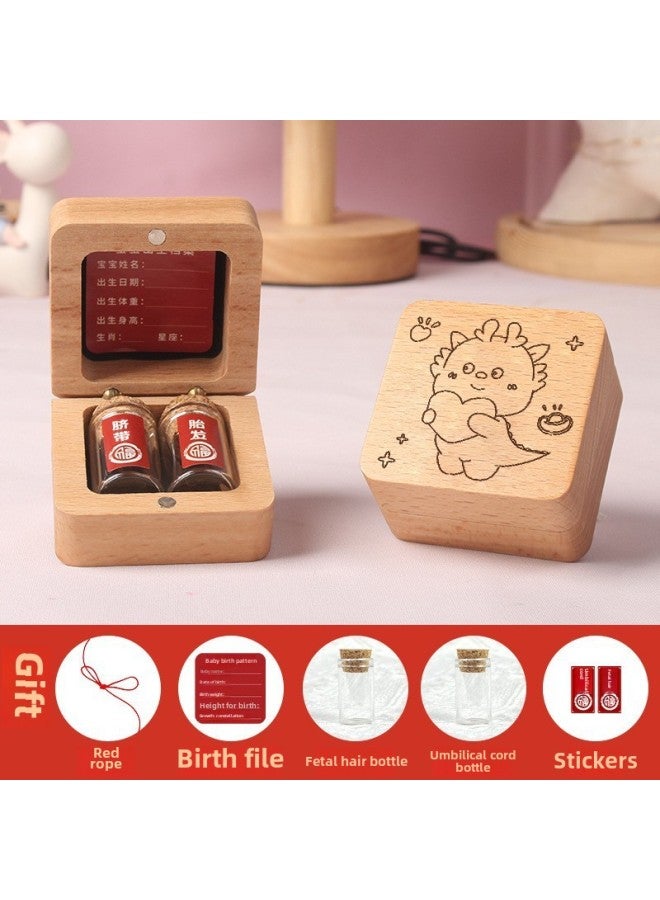 Baby Fetal Hair Souvenir Bottle Making Newborn Baby Umbilical Cord Collection Box Nipple Storage Storage Bottle Walnut Wooden Box-Color:Beech Style Square Box-cute Dragon-tire Hair Bottle Umbilical Cord Bottle  - Image 1