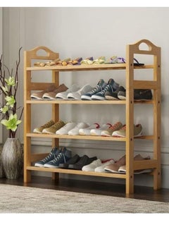 ALMUFARREJ 4-Tier Shoe Rack Organizer Natural Bamboo 16 Pairs Of Shoe 69X24X70 Cm Brown 