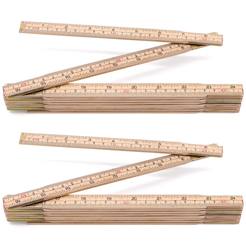 Jeemiter 2 Pack Wood Folding Rule for Carpenters 65FT2M Hardwood Foldable Ruler with Brass Hinges Yard Stick with EasyRead Inch Metric Measurements