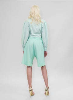BITOLIA GALLERY Poplin Green Crop Shirt Ties at the Waist with Wide Collar  - Image 2