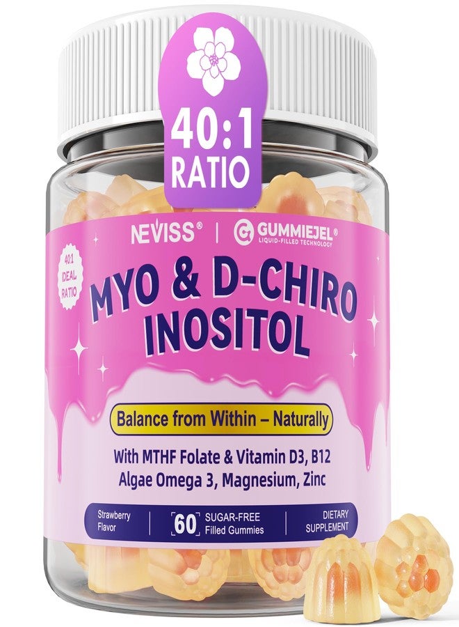 NEVISS Myo-Inositol & D-Chiro Inositol Gummies, 40:1 Ratio Inositol Gummies Supplement w/ Omega 3, MTHF Folate, Magnesium, Vitamin D3, B12 & Zinc for Female Health & Wellness, 0g Sugar, Vegan, NO GMO, 60 Cts - Image 1