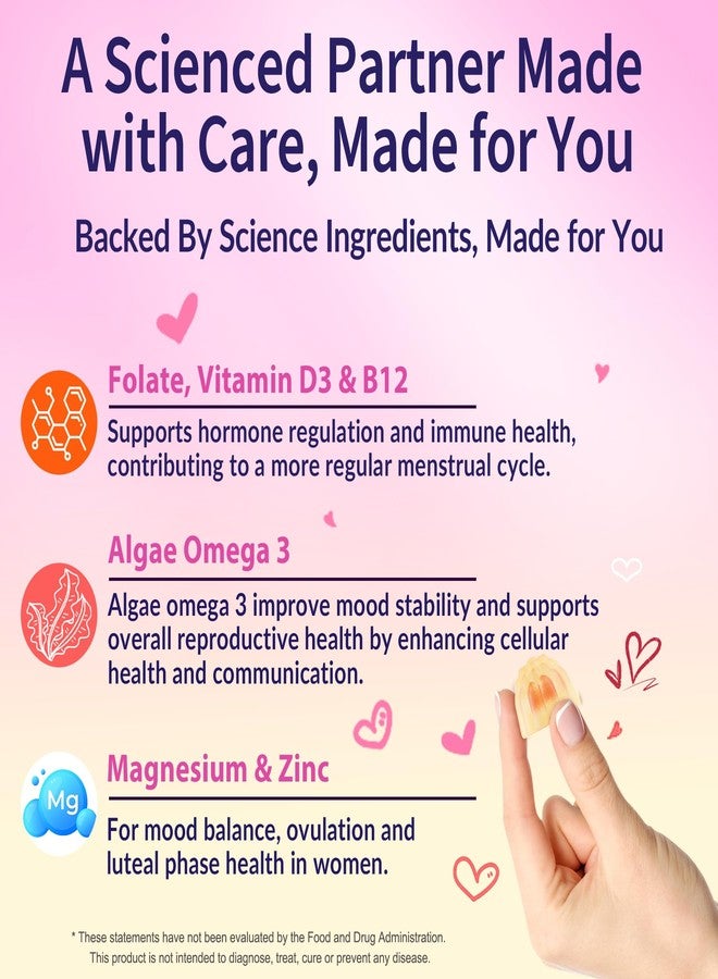 NEVISS Myo-Inositol & D-Chiro Inositol Gummies, 40:1 Ratio Inositol Gummies Supplement w/ Omega 3, MTHF Folate, Magnesium, Vitamin D3, B12 & Zinc for Female Health & Wellness, 0g Sugar, Vegan, NO GMO, 60 Cts - Image 5