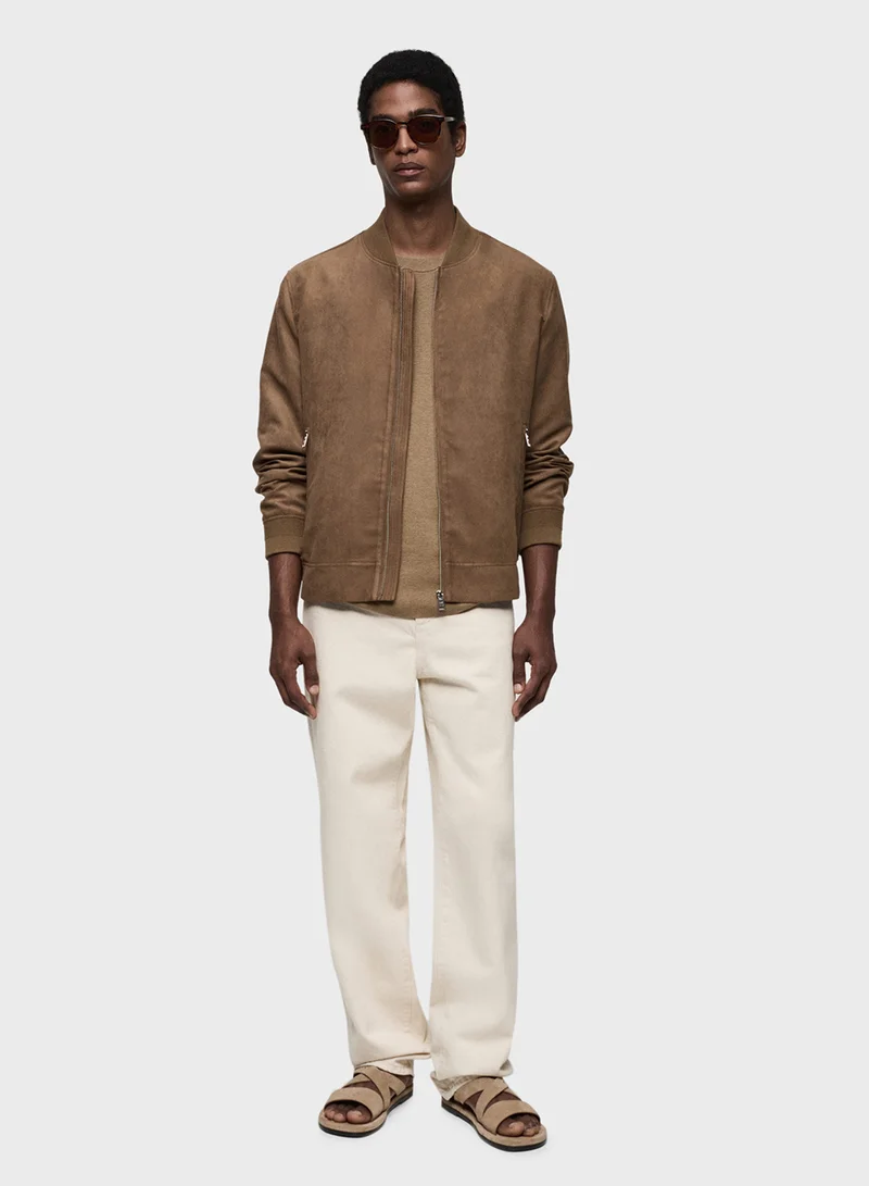 Mango Man Suede-Effect Bomber Jacket