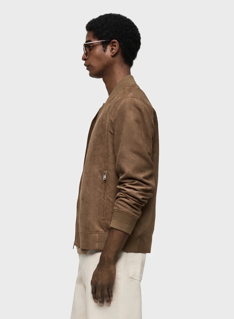 Mango Man Suede-Effect Bomber Jacket