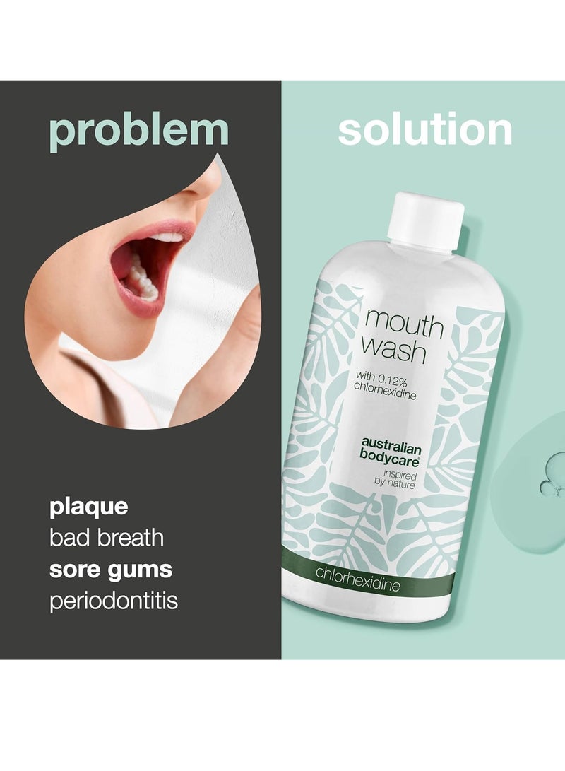 أستراليان بودي كير غسول للفم بالكلورهيكسيدين وزيت شجرة الشاي 500 مل يعتني ويخفف من التهاب اللثة ونزيفها من أجل صحة فموية صحية بدون رائحة فم كريهة نباتي 100 ومختبر من قبل أطباء الجلدية - Image 2