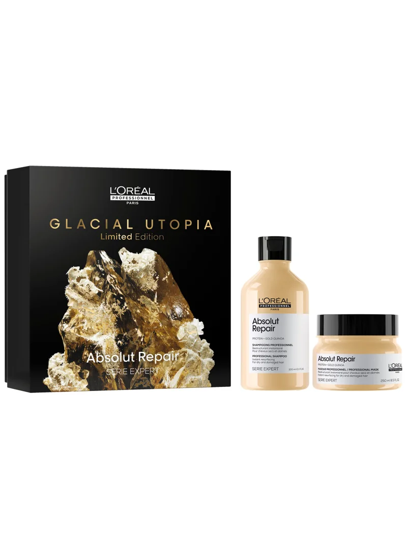 L'Oréal Professionnel L’Oréal Professionnel│Absolut Repair Glacial Utopia Duo Set | Repairs & Hydrates Dry, Damaged Hair |With Gold Quino & Protein | SERIE EXPERT | Shampoo 300 ml & Mask 250ml