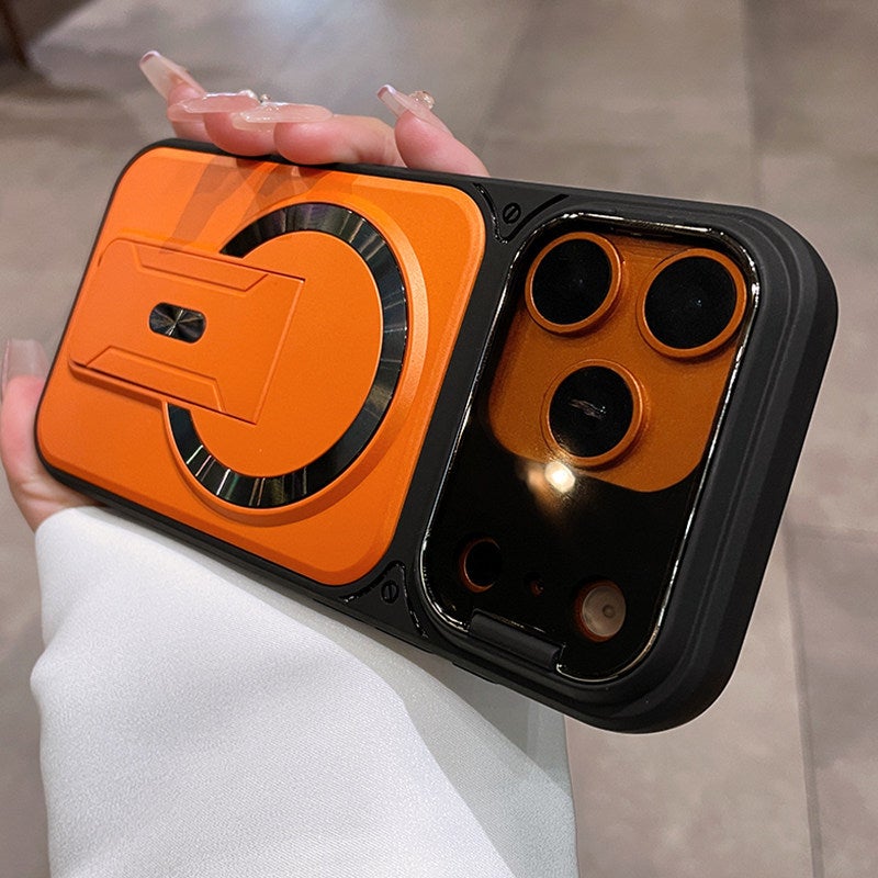 MagSafe iPhone 12 Pro Scratch Resistant Case for Kickstand and Lens Protector in Orange for Desk Setup - Image 1