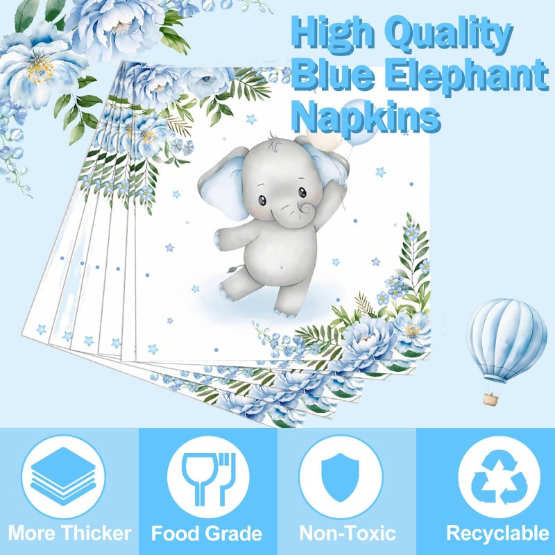OUNIY Elephant Baby Boy Shower Party Supplies - 175pcs Blue Elephant Party Decorations Paper Plates Napkins Cups and Utensils Tableware Sets Blue Floral Theme Birthday Party Tableware Set - Image 5