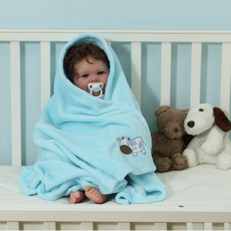 CREVENT 30''X40'' Cozy Fluffy Warm Fleece Infant Baby Blanket for Girls & Boys Toddler Crib Cot Stroller - Blue Cow - Image 3