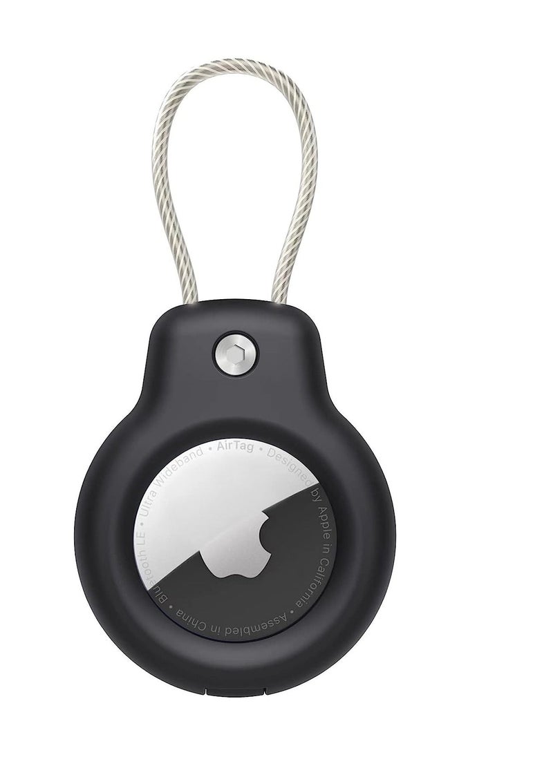 Anmi Case for apple airtag secure dolder with wire cable,air tag lock case keychain key ring key chain luggage tag for keys, luggage and more men women's keyrings and keychains（black）  - Image 1