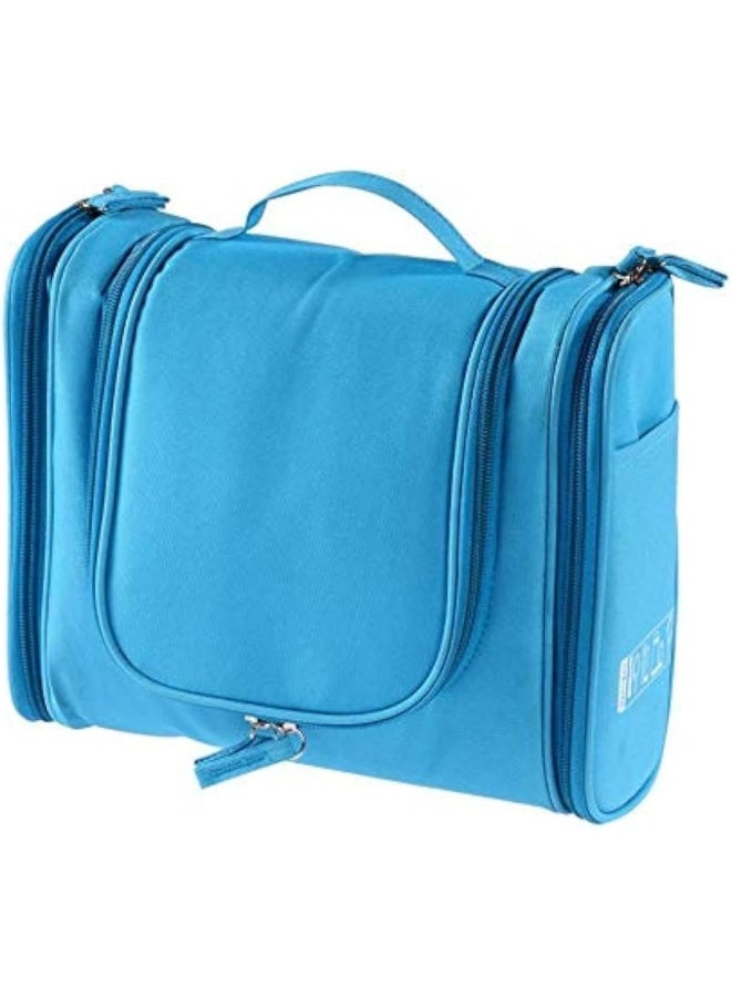 حقيبة تنظيم مستلزمات السفر المحمولة للنساء لمستحضرات التجميل أو للرجال لمجموعة الحلاقة مع خطاف للتعليق، زرقاء - Image 1