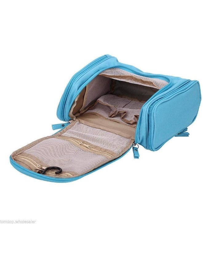 حقيبة تنظيم مستلزمات السفر المحمولة للنساء لمستحضرات التجميل أو للرجال لمجموعة الحلاقة مع خطاف للتعليق، زرقاء - Image 3