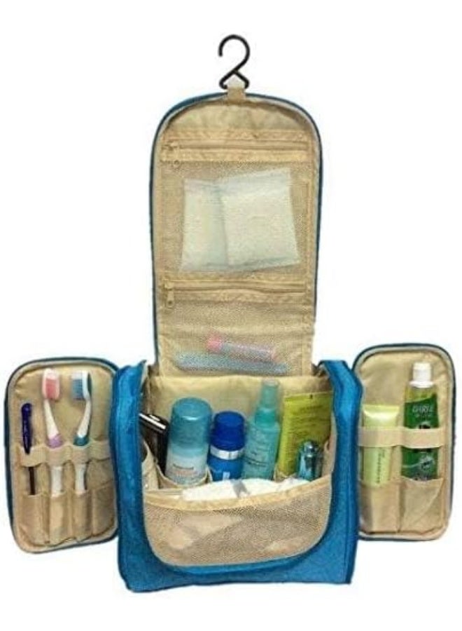 حقيبة تنظيم مستلزمات السفر المحمولة للنساء لمستحضرات التجميل أو للرجال لمجموعة الحلاقة مع خطاف للتعليق، زرقاء - Image 2