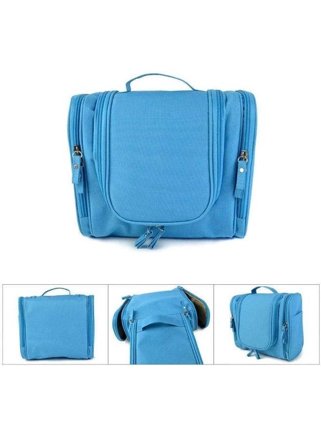 حقيبة تنظيم مستلزمات السفر المحمولة للنساء لمستحضرات التجميل أو للرجال لمجموعة الحلاقة مع خطاف للتعليق، زرقاء - Image 4