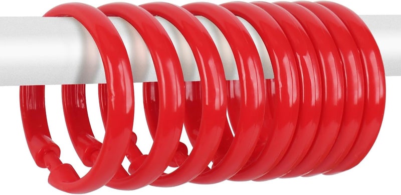 Qulable Red Shower Curtain Hooks - 12 Pcs Circular Plastic Shower Curtain Rings for Bathroom - O Shaped Red Shower Hooks Rings for Shower Curtain Rod - Image 1