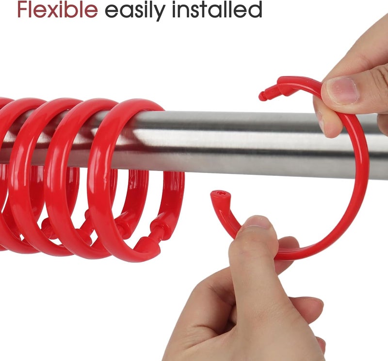 Qulable Red Shower Curtain Hooks - 12 Pcs Circular Plastic Shower Curtain Rings for Bathroom - O Shaped Red Shower Hooks Rings for Shower Curtain Rod - Image 3