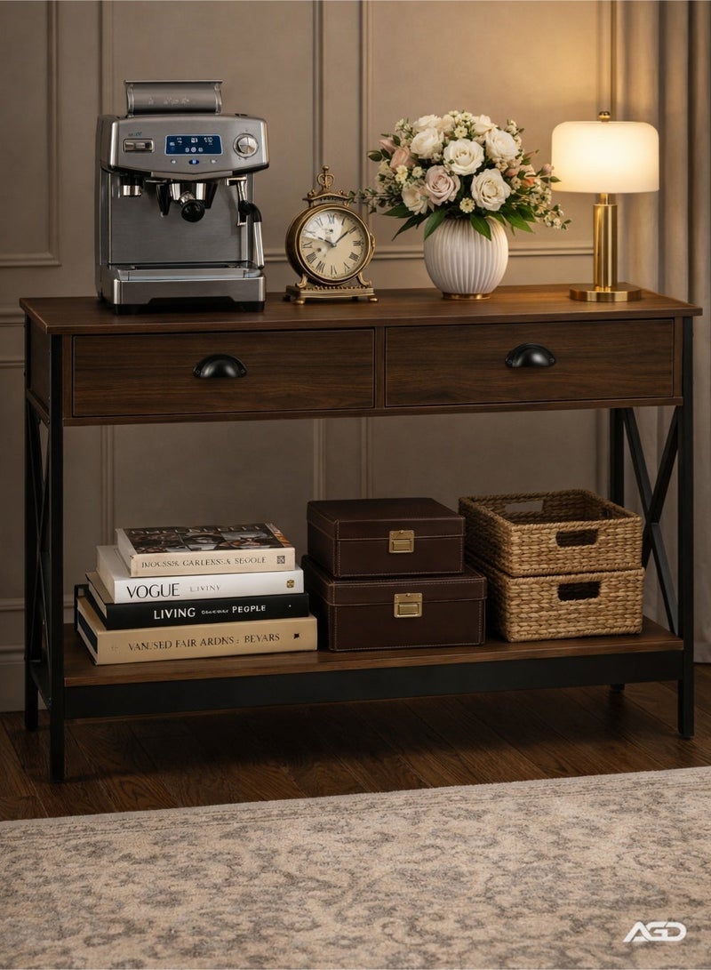 إيه جي دي طاولة جانبية عصرية، لغرفة المعيشة والمدخل، مع دعامات ثابتة على شكل X، تصميم ريفي عتيق - Image 2