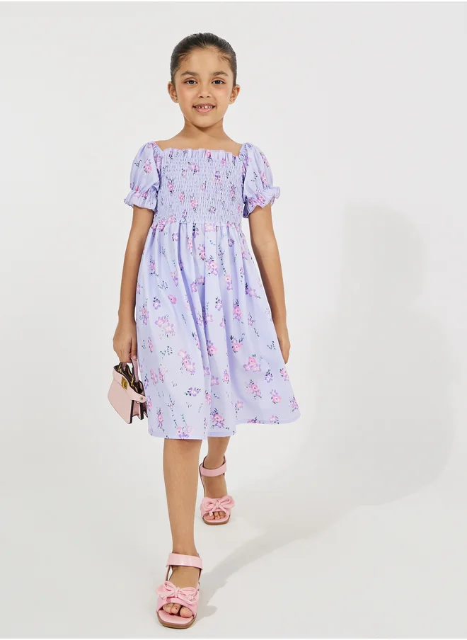 Styli Styli Floral Print Gathered Dress