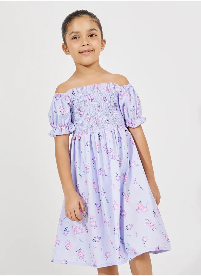 Styli Styli Floral Print Gathered Dress