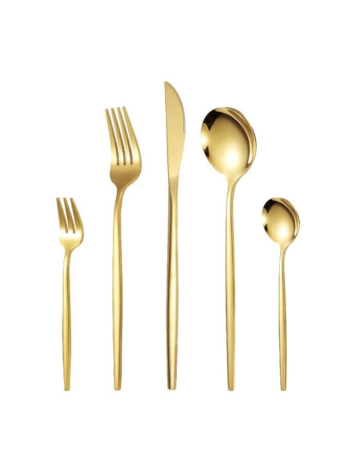 طقم أدوات مائدة من الفولاذ المقاوم للصدأ 20 قطعة باللون الذهبي - Image 3