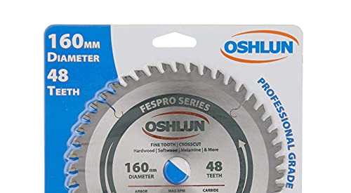 Oshlun SBFT-160048 160mm 48 Tooth FesPro Crosscut ATB Saw Blade with 20mm Arbor for Festool TS 55 EQ, DeWalt DWS520, and Makita SP6000K - Image 2