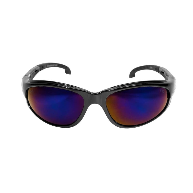 Edge SW118 Dakura Wrap-Around Safety Glasses, Anti-Scratch, Non-Slip, UV 400, Military Grade, ANSI/ISEA & MCEPS Compliant, 5.04" Wide, Black Frame / Blue Mirror Lens - Image 2