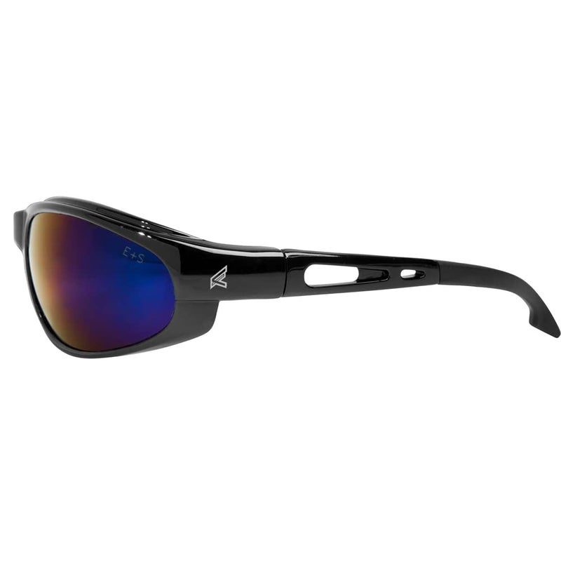 Edge SW118 Dakura Wrap-Around Safety Glasses, Anti-Scratch, Non-Slip, UV 400, Military Grade, ANSI/ISEA & MCEPS Compliant, 5.04" Wide, Black Frame / Blue Mirror Lens - Image 3