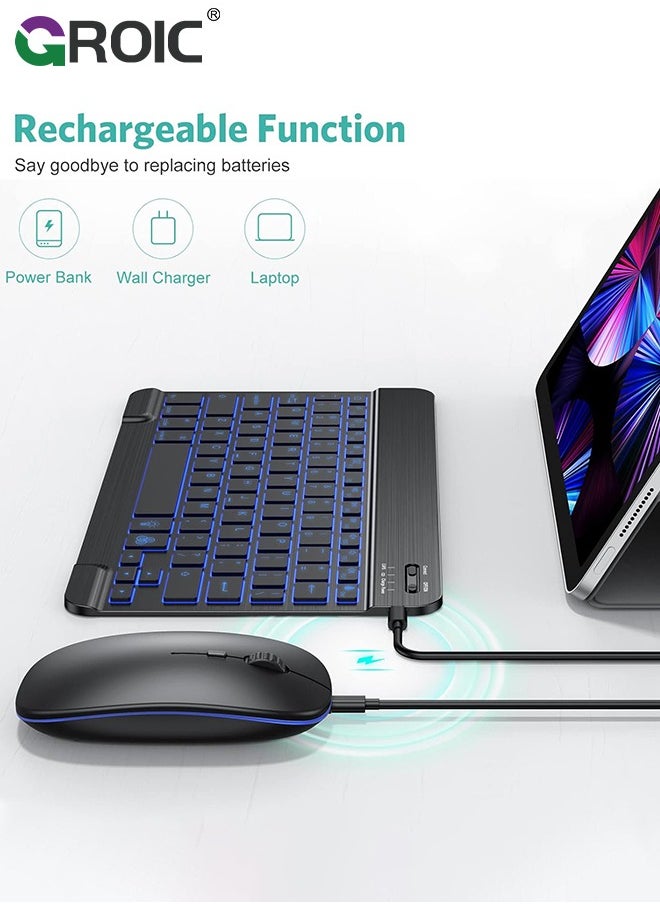 GROIC 7 Color Backlit Bluetooth Black Keyboard for iPad 10th 9th Gen, iPad Pro 12.9 11 inch, iPad Air 5th 4th Generation, iPad Mini iPhone Slim Rechargeable Android Tablet Phone Wireless Keyboard Portable  - Image 3