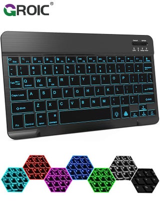 7 Color Backlit Bluetooth Black Keyboard for iPad 10th 9th Gen, iPad Pro 12.9 11 inch, iPad Air 5th 4th Generation, iPad Mini iPhone Slim Rechargeable Android Tablet Phone Wireless Keyboard Portable - pzsku/Z579362238222F8B9E6C6Z/45/1746438282/7afd94be-71c8-4f4a-882e-727788f81d8e
